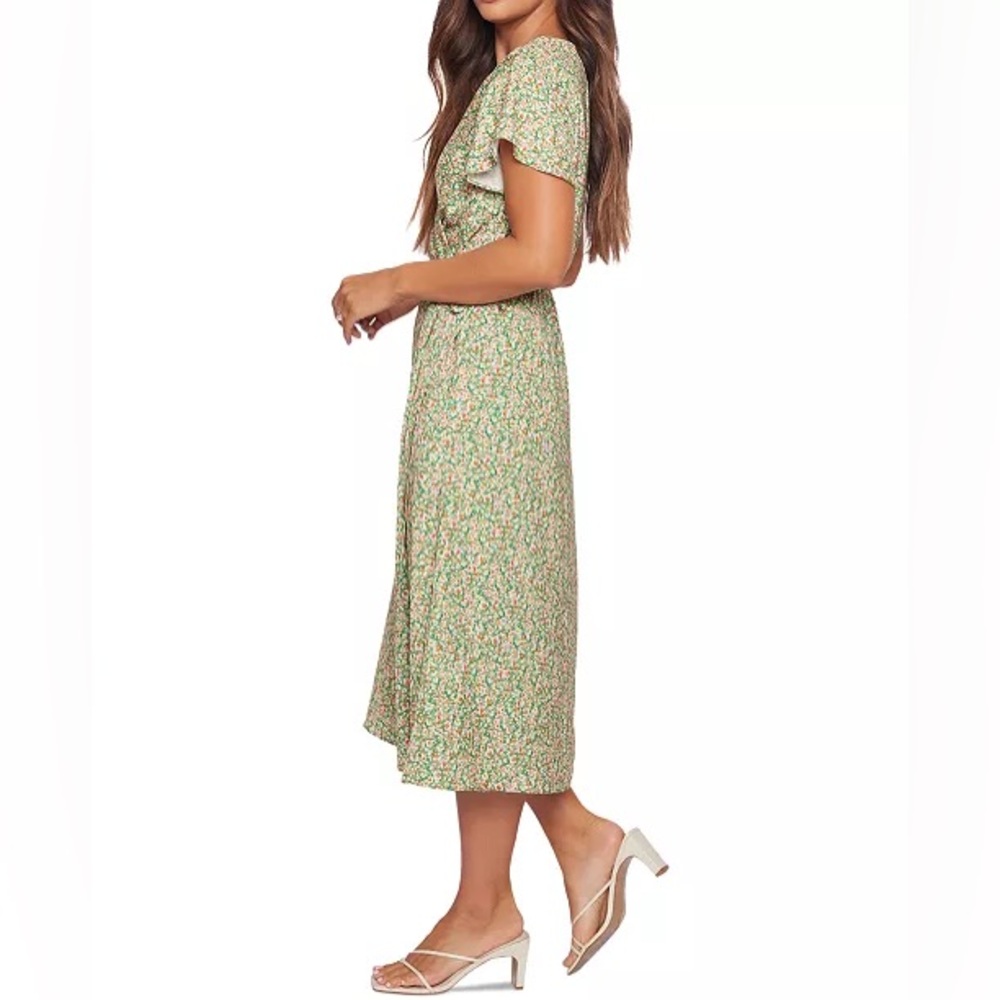 NWT Lost + Wander Wild Poppies Green Floral Midi Wrap Dress Women's size XS - Picture 2 of 8